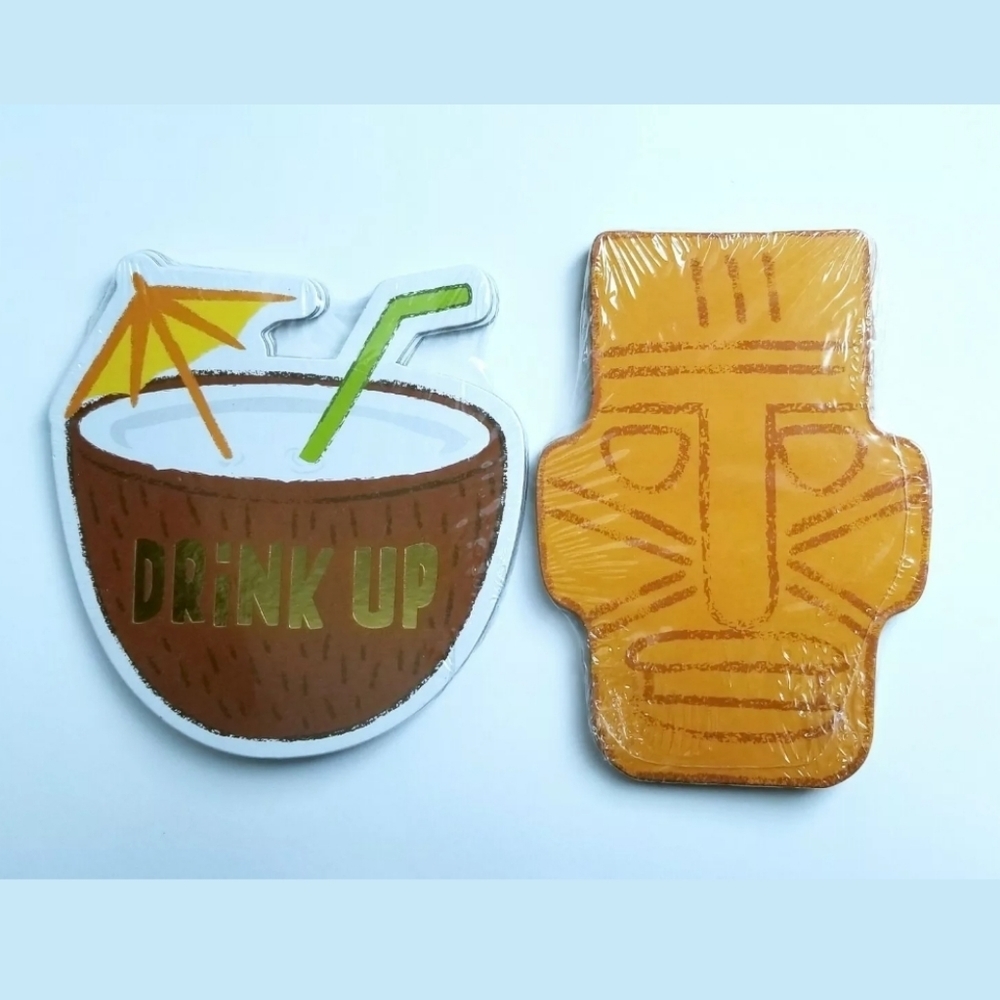 Lot of 2 -Summer paper coastersTiki and Drink up Coconut paper coasters  6 count